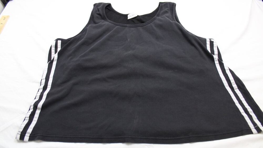 G.W. Sport Athletic Tank Top Womens 1X Black Striped Scoop Neck Sleeveless